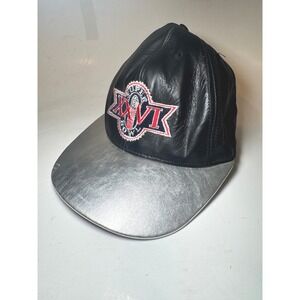 Vintage Super Bowl XXVI Leather Hat Silver Bill Adjustable By Jeff Hamilton RARE